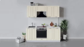 Кухонный гарнитур «Лина» длиной 200 см со шкафом НБ (Белый/Крем)