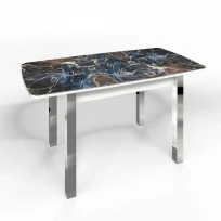 Кухонный стол Флорида раздвижной ножки квадратные металл хром (подстолье белое) ЛДСП, Металл, Стекло с фотопечатью, Мрамор СМ5