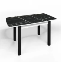 Кухонный стол Флорида раздвижной ножки квадратные черные металл (подстолье белое) ЛДСП, Металл, Стекло с фотопечатью, Мрамор СМ3