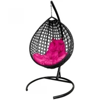 Подвесное кресло M-GROUP капля Люкс с ротангом чёрное, розовая подушка